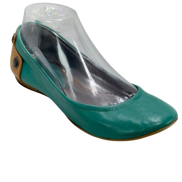 B MAKOWSKY Remi Women's Teal Tan Leather Ballet Flats Size 6.5 - Picture 1 of 10